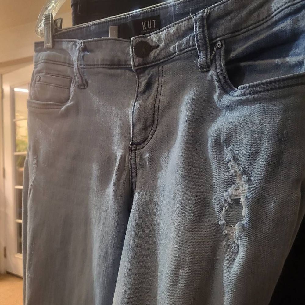 Kut from the Kloth light denim Acid-washed distressed Straight Leg Stretch Jeans